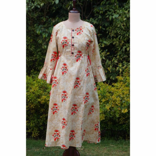 Image for Cream Side Knot Kurta Front 1