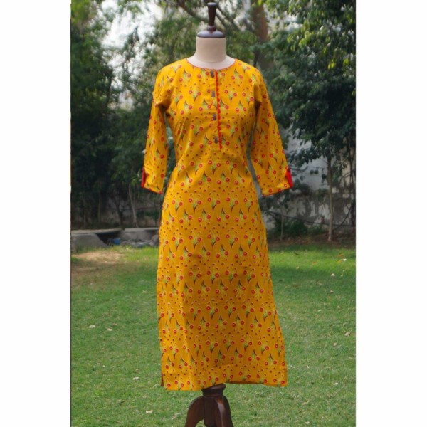Image for Straight Fit Mustard Kurta Front 1