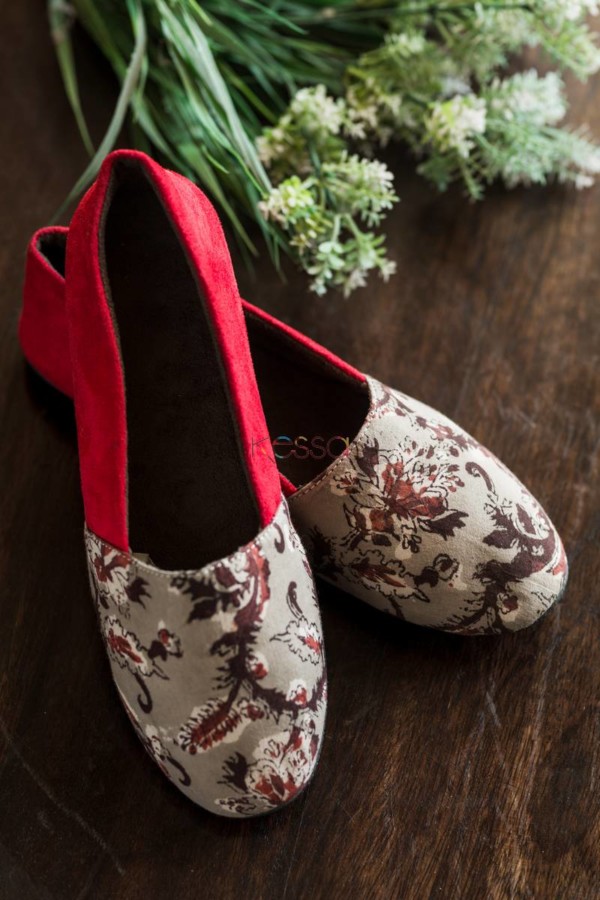 Image for Red Velevt Ajrakh Printed Shoes