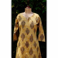 Image for Wa230d Brown Straight Fit Block Print Close 2