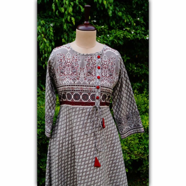 Image for Wa238a Kalamkari Block Print Dress Close 2