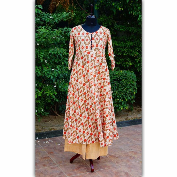 Image for Wa240b Cotton A Line Kurta With Printed Pants Front 2