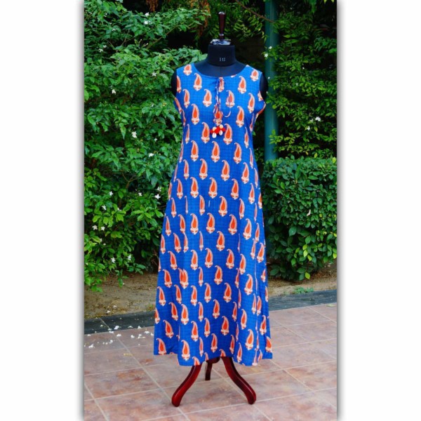 Image for Ws254 Sleeveless A Line Blue Kurta Front 2