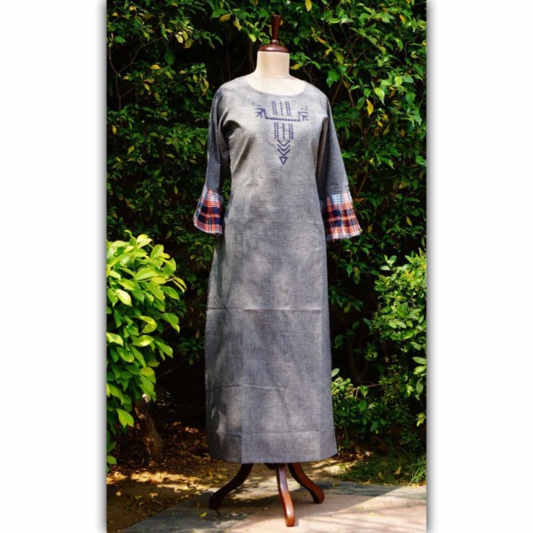 Image for Ws255 Grey Emroidery Straight Fit Kurta Front 3