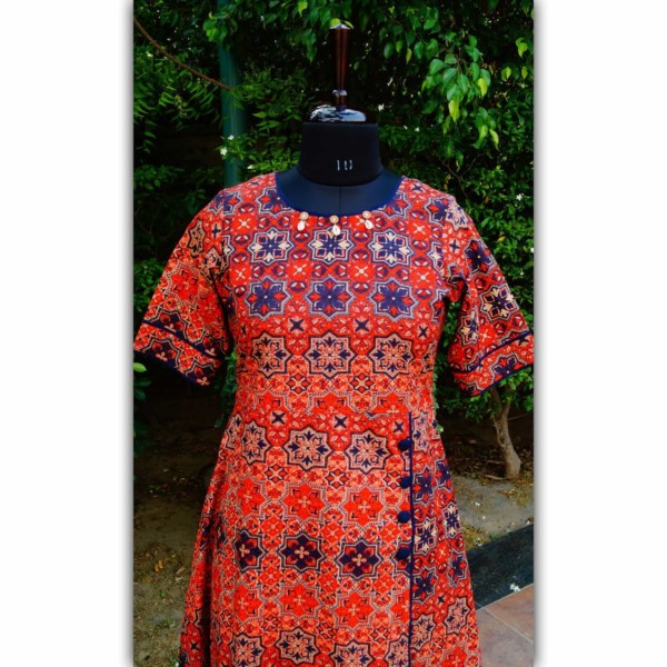 Image for Ws265 Red And Navy Blue Jaal Print Close 2