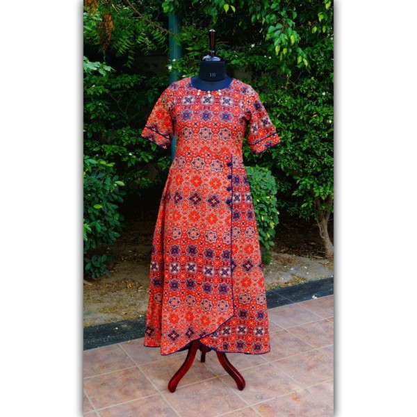 Image for Ws265 Red And Navy Blue Jaal Print Front 2