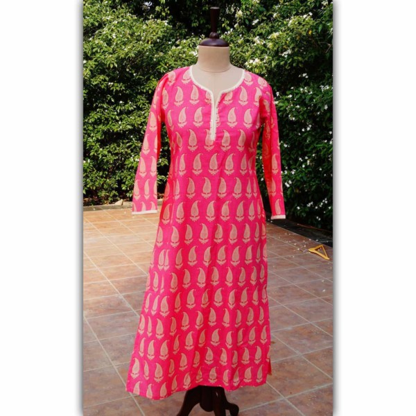 Image for Wa242a Pink And Beinge Kurta Front 1