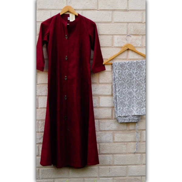 Image for Ws271a Solid Maroonkurta Combo 1