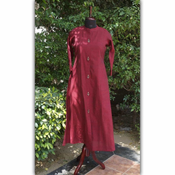 Image for Ws271a Solid Maroonkurta Front 1