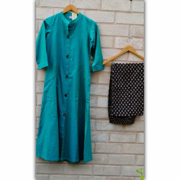 Image for Ws271c Solid Green Kurta Combo 1
