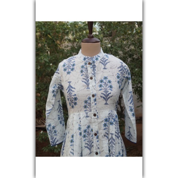 Image for Wa 246b Mughal Print White Blue Dress Closeup