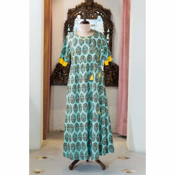 Image for Wa250a Turquoise Block Printed Dress