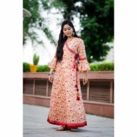 Image for Kessa Sr22 Peach Jaal Print Angrakha Dress Front
