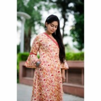 Image for Kessa Sr22 Peach Jaal Print Angrakha Dress Side