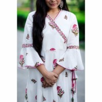 Image for Kessa Sr25 White Pink Flower Print Dngrakha Dress Closeup