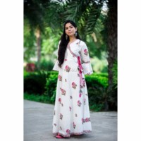 Image for Kessa Sr25 White Pink Flower Print Dngrakha Dress Featured