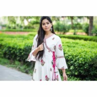 Image for Kessa Sr25 White Pink Flower Print Dngrakha Dress Front