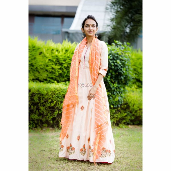 Image for Peach Orange Dress With Dupatta Front