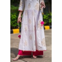 Image for Ws310 White Kurta With Bijia Gotta Tussels Closeup Lower