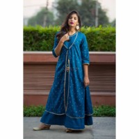 Image for Kessa Sr46 Blue Foil Print Jacket Style Dress Featured