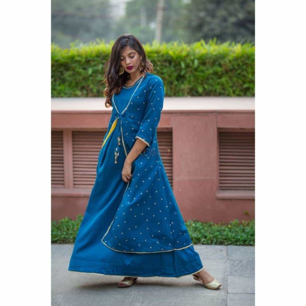 Image for Kessa Sr46 Blue Foil Print Jacket Style Dress Flow