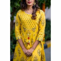 Image for Kessa Wa261b Yellow A Line Mughal Print Kurta Closeup
