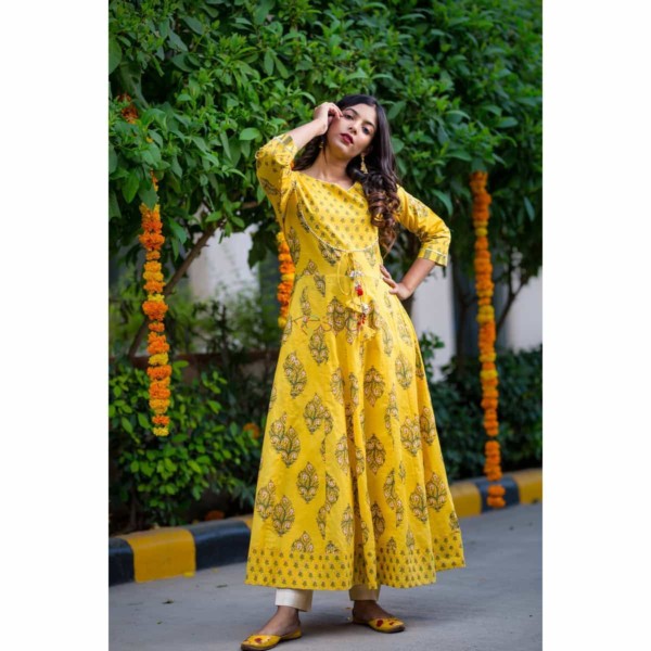 Image for Kessa Wa261b Yellow A Line Mughal Print Kurta Featured