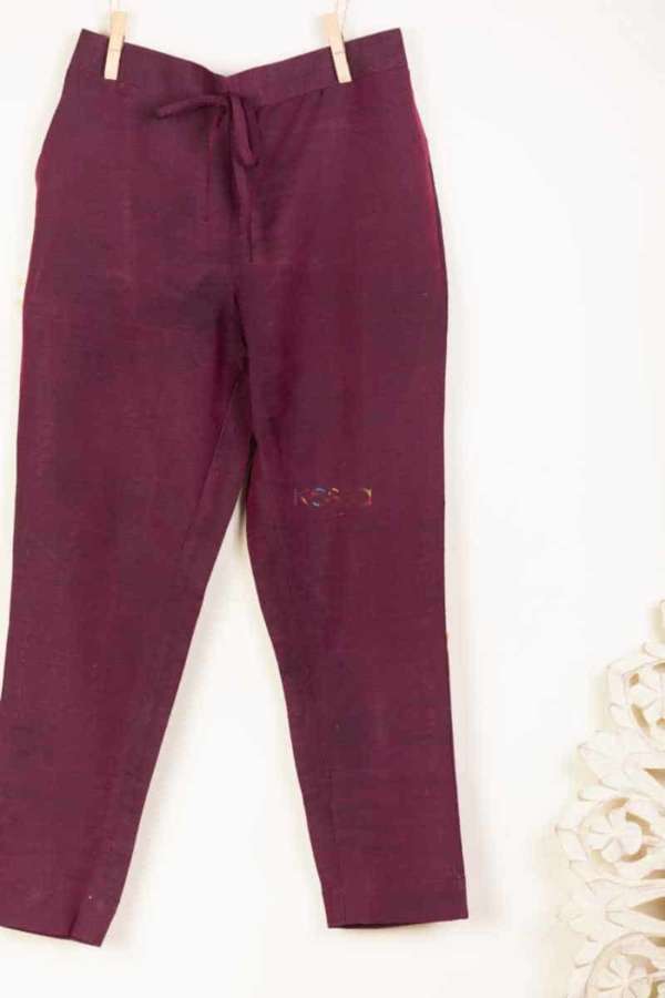 Image for Kessa Ws207p Cotton Silk Pants With Pocket Wine Front
