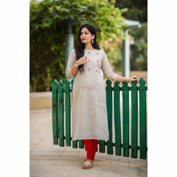 Image for Kessa Ws322 Grey South Cotton Embroidered Kurta Front