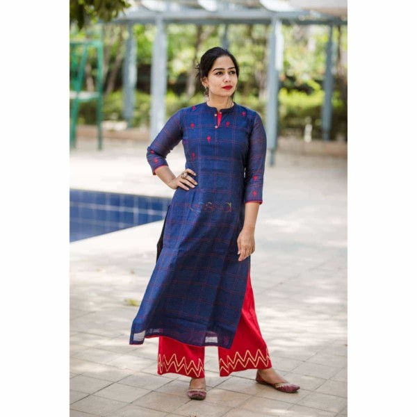 Image for Kessa Ws323 Blue South Cotton Embroidered Kurta Featured