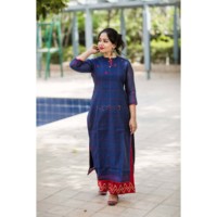 Image for Kessa Ws323 Blue South Cotton Embroidered Kurta Front