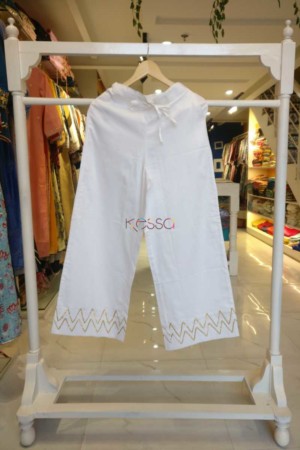 Image for Kessa Wsp05 White Cotton Satin Palazzo Pocket Elasticated Waist