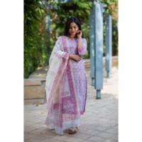 Image for Kuoj07 Kessa Kusum Pink Lavender Jaal Print Chanderi Dupatta Featured 1