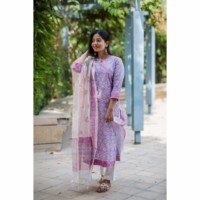 Image for Kuoj07 Kessa Kusum Pink Lavender Jaal Print Chanderi Dupatta Side