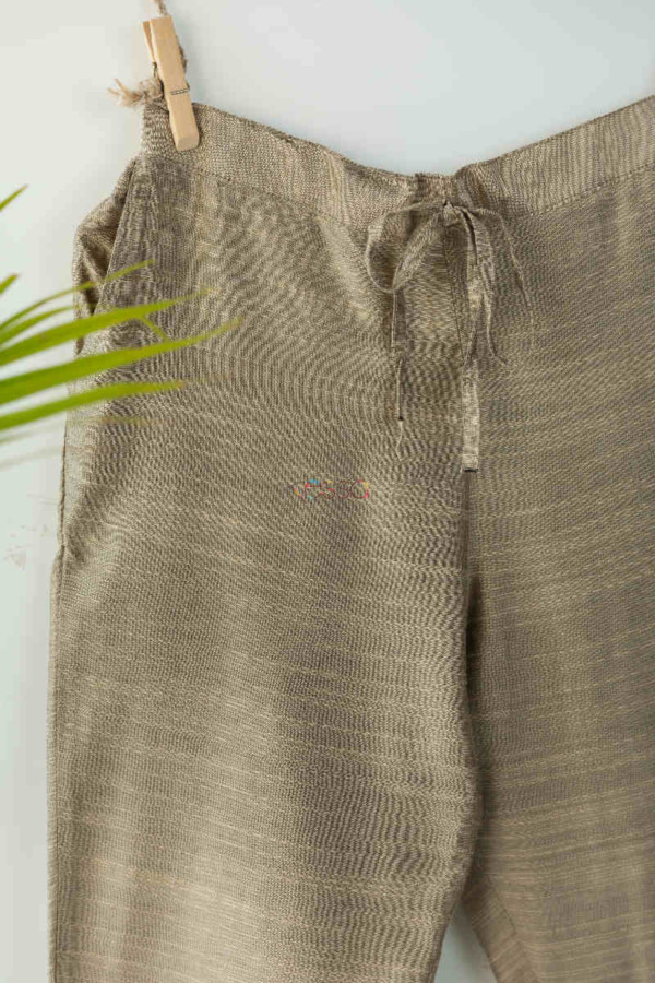 Image for Ws207p Cotton Silk Pants Pocket Elasticated Waist Blush Red Grey Closeup