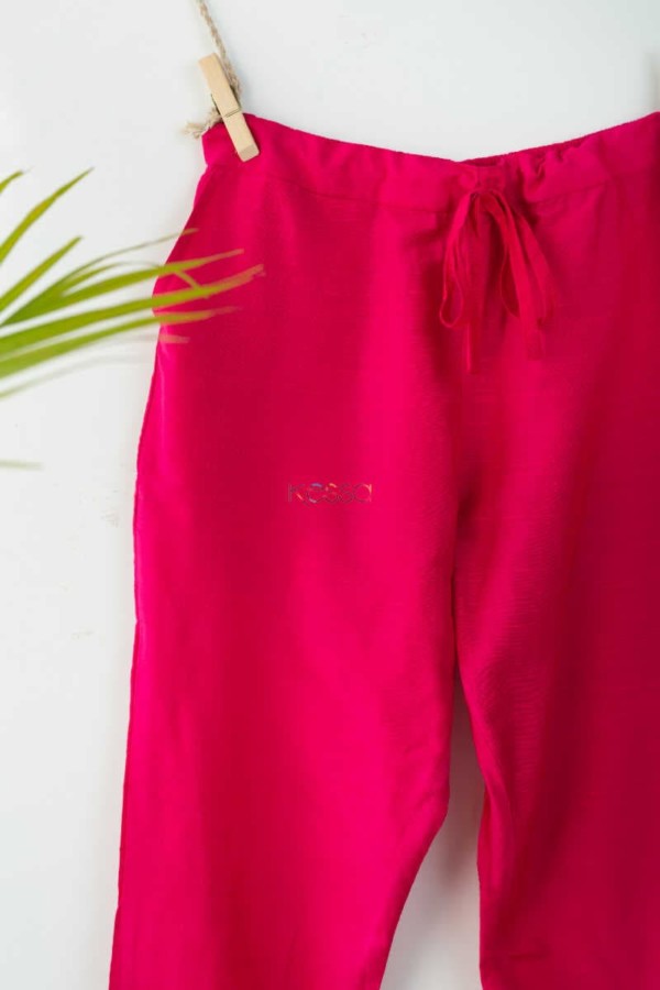 Image for Ws207p Cotton Silk Pants Pocket Elasticated Waist Blush Red Grey Magenta Closeup