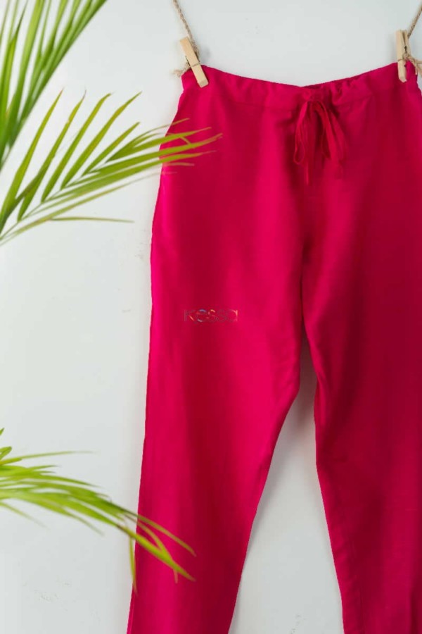 Image for Ws207p Cotton Silk Pants Pocket Elasticated Waist Blush Red Grey Magenta Look