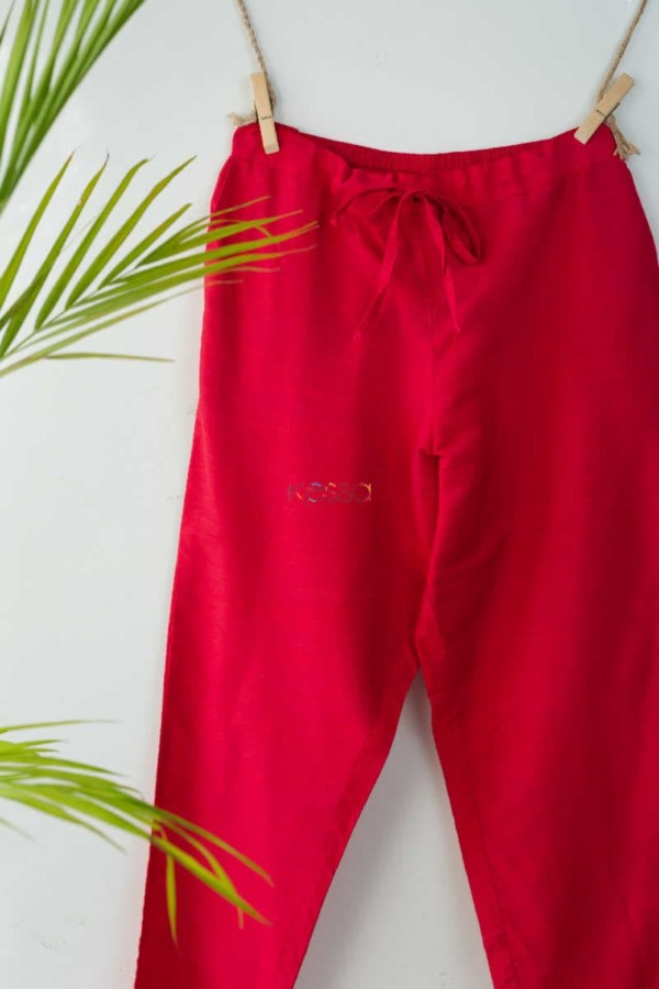 Image for Ws207p Cotton Silk Pants Pocket Elasticated Waist Blush Red Look
