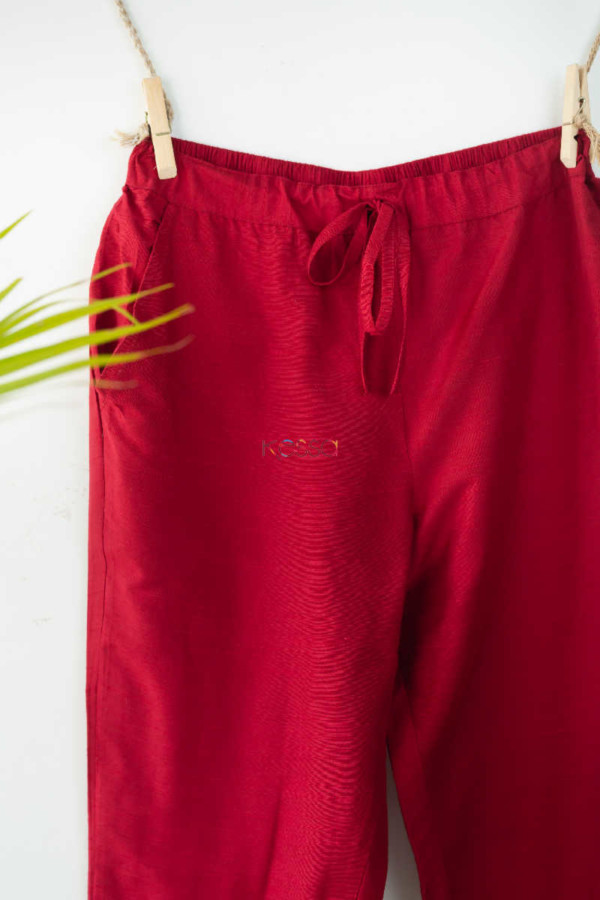 Image for Ws207p Cotton Silk Pants Pocket Elasticated Waist Maroon Closeup