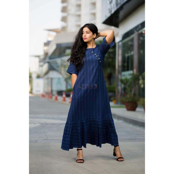 Image for Ws316 Kessa Navy Blue Khadi Frill Dress Featured