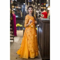 Image for Kessa Dark Yellow Chanderi Double Layered Dress Side