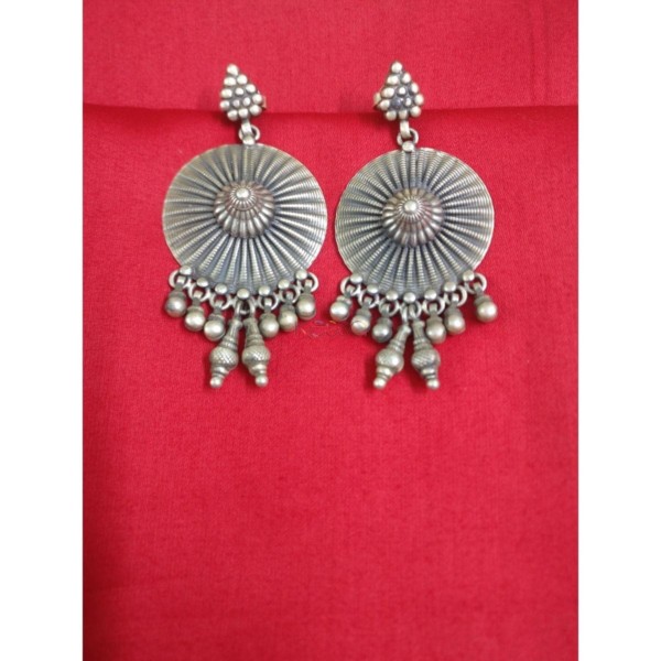 Image for Kessa Kusum Kt01 Tribal Circular Silver Earrings Closeup