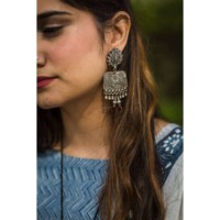 Image for Kessa Kusum Kt03 Tribal Silver Earrings Rectangular Motif