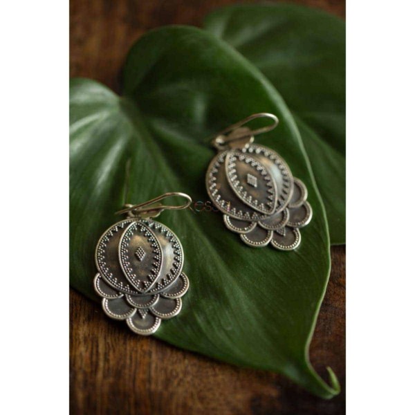 Image for Kessa Kusum Kt14 Tribal Flower Silver Earrings