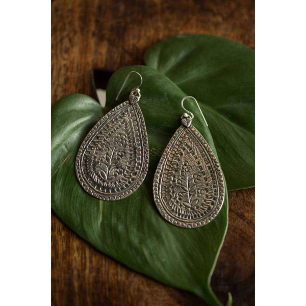 Image for Kessa Kusum Kt15 Tribal Drop Silver Earrings