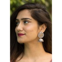 Image for Kessa Kusum Kt34 Silver Jhumkis With Hand Painted Shiva Motif