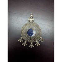 Image for Kessa Kusum Kt38 Tribal Silver Pendant With Hand Painted Universe Motif Closeup