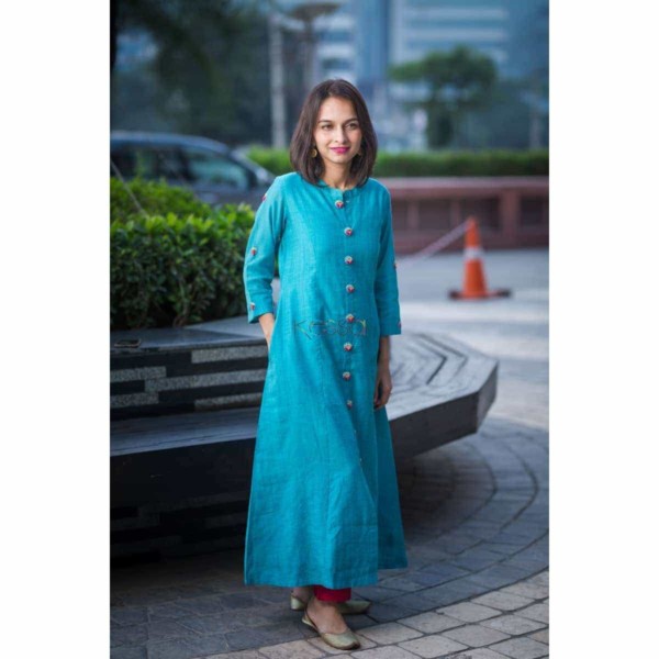 Image for Kessa Ws350 Banaras Silk Solid Blue Kurta Featured
