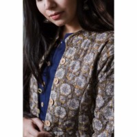 Image for Kessa Kj02 Women Full Sleeves Flower Print Quilted Long Jacket Closeup