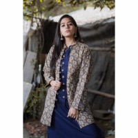 Image for Kessa Kj02 Women Full Sleeves Flower Print Quilted Long Jacket Featured